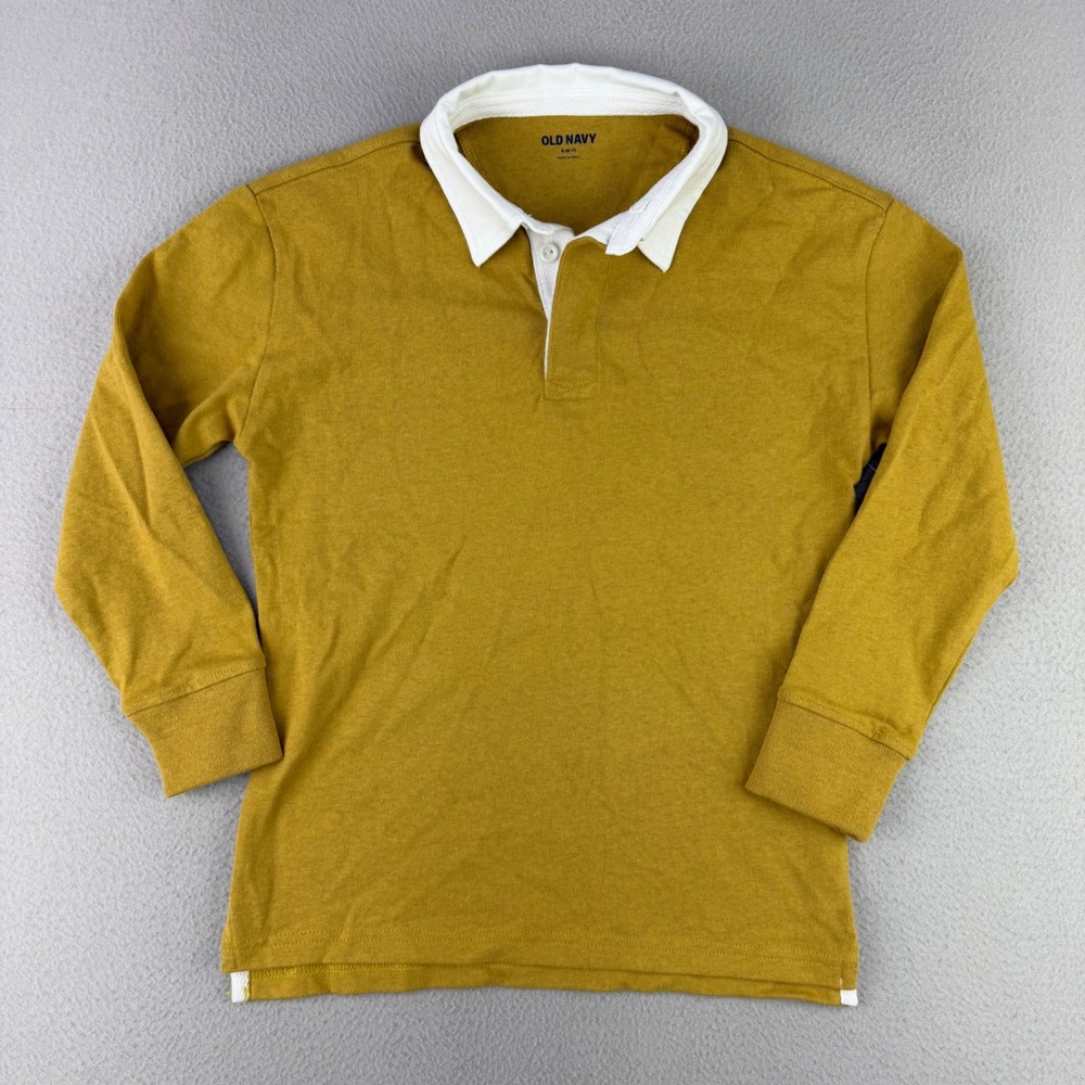 Old Navy Rugby Polo Shirt Kids S 6-7 Yellow Long Sleeve Collared Cotton NWT